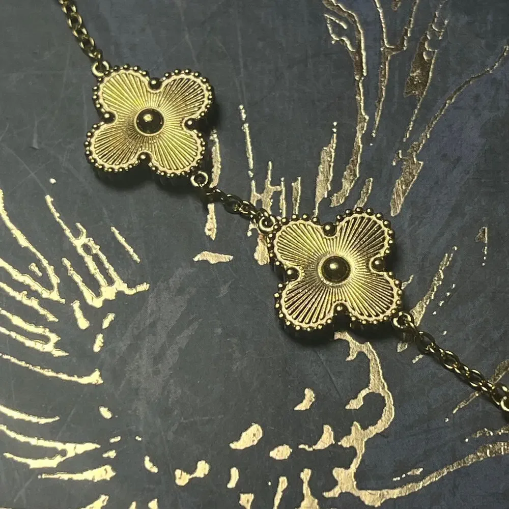 Elegant 18K GP Gold Plated Flower Jewelry Set - Necklace and Bracelet Signed JY